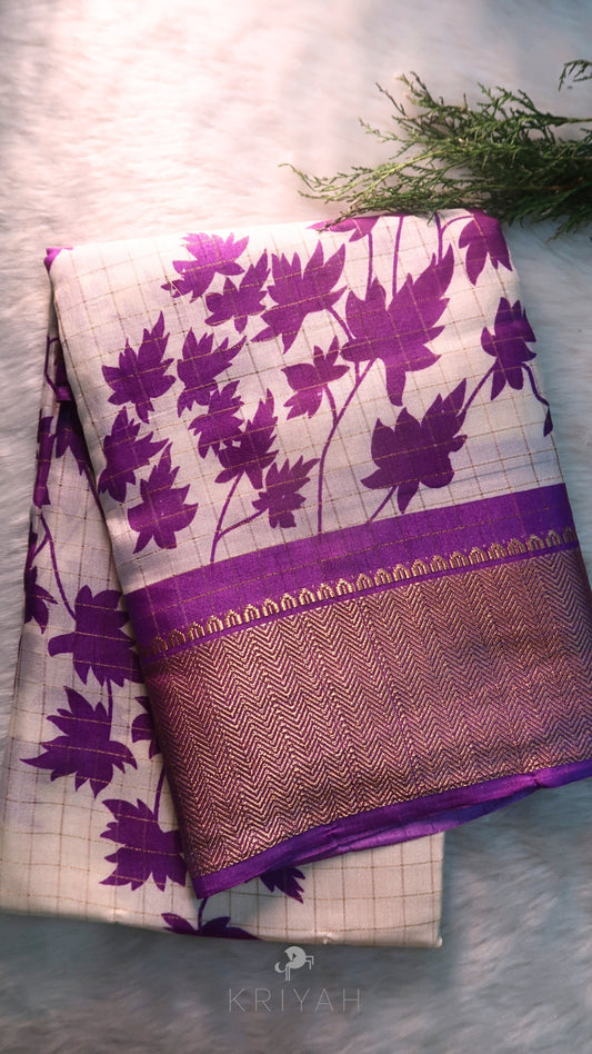 DOLA SILK SAREE WITH FLORAL PRINT PURPLE