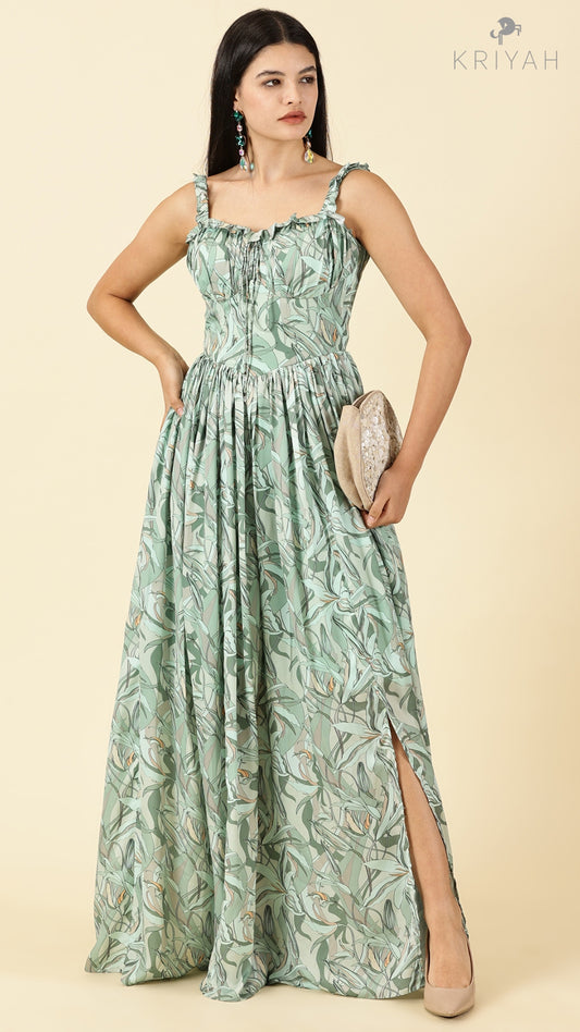 Magnolia- Green tropical corset gown