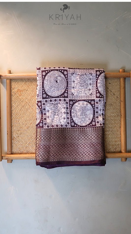 DOLA SILK SAREE WITH CHECKS PRINT PLUM
