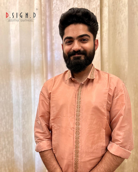 Copper Semi Silk Embroidered Shirt