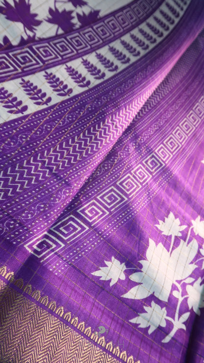 DOLA SILK SAREE WITH FLORAL PRINT PURPLE
