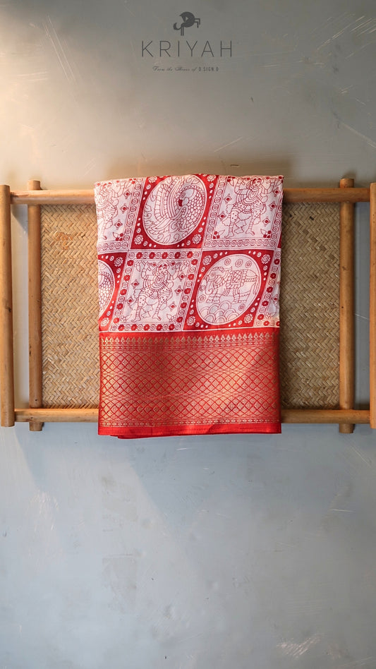 DOLA SILK SAREE WITH CHECKS PRINT RED