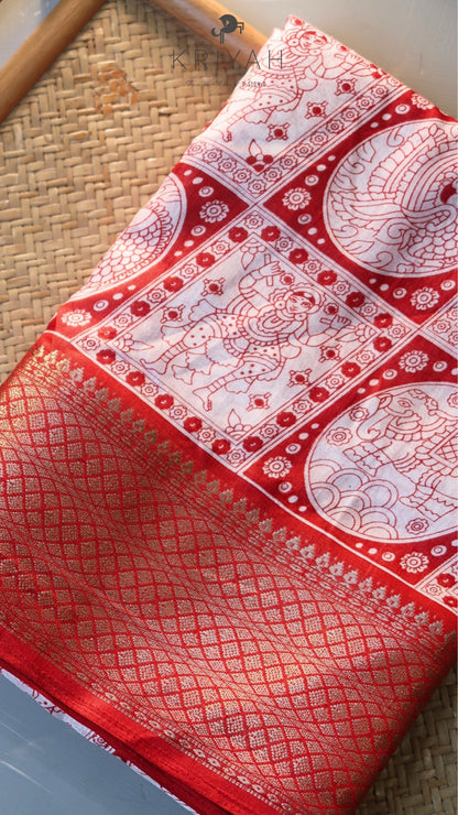 DOLA SILK SAREE WITH CHECKS PRINT RED