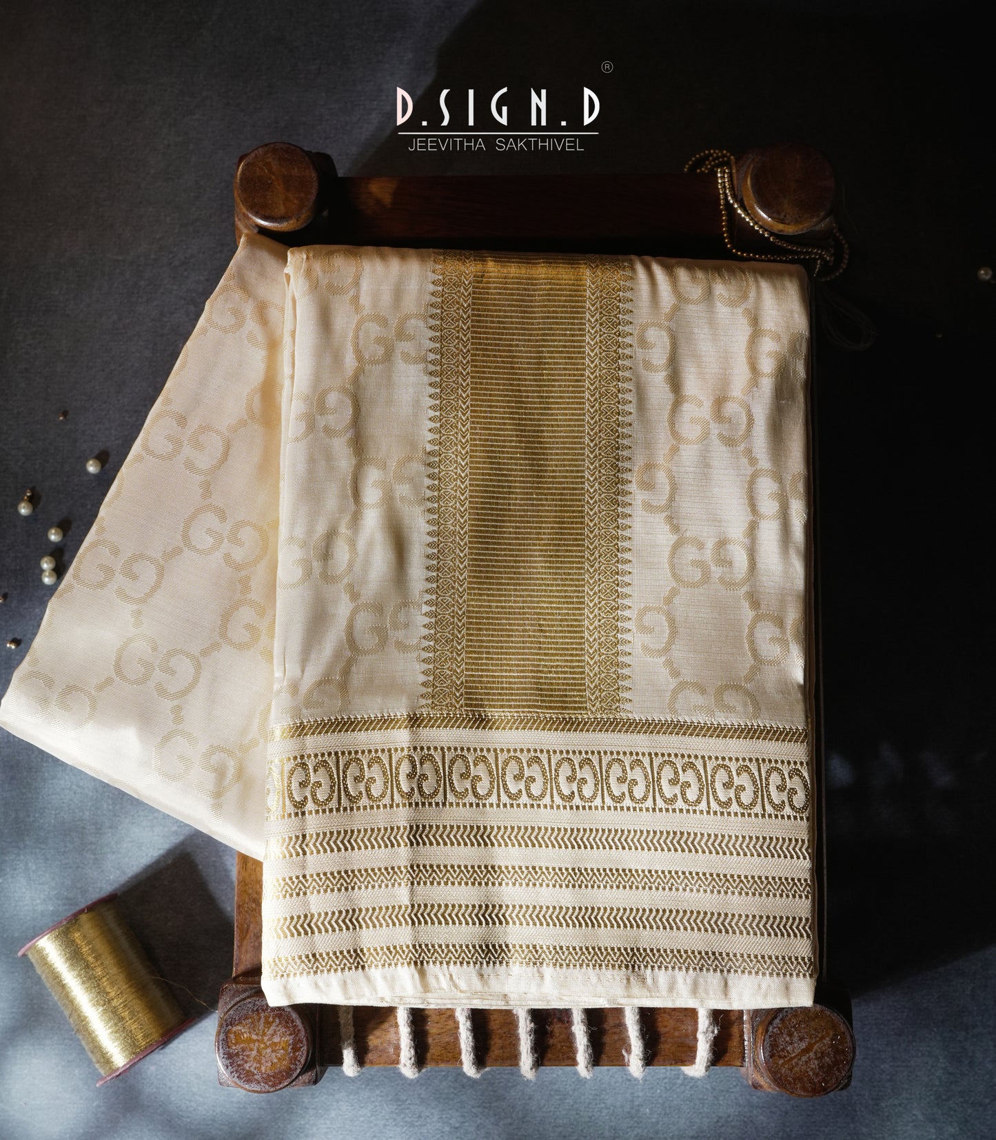 Desi Luxe designer silk dhoti- Cream