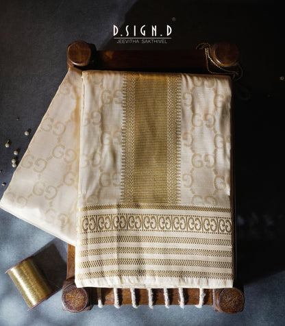 Desi Luxe designer silk dhoti- Cream