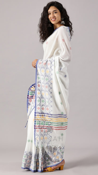 Avira - White Mul Saree