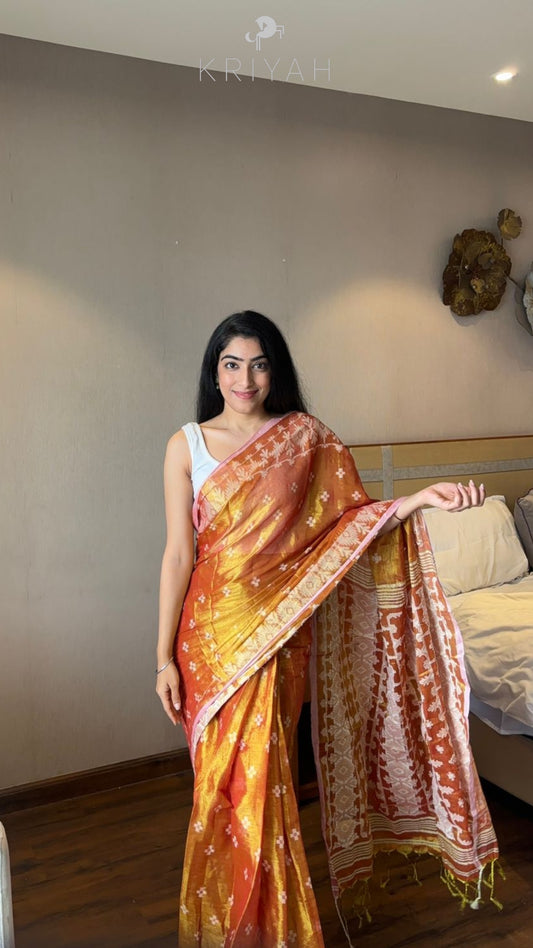 Orange Jamdhani tissue Saree