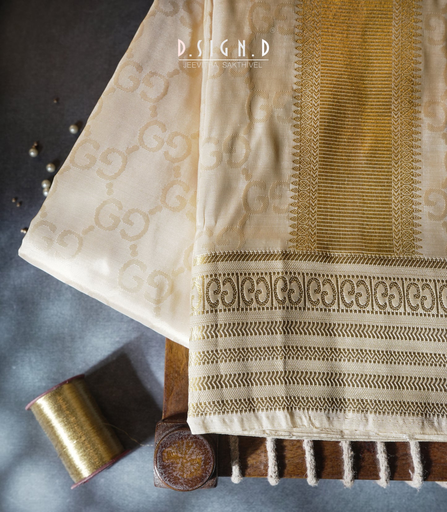 Desi Luxe designer silk dhoti- Cream