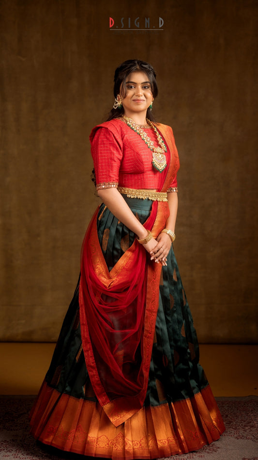 Red Fine Silk Half Saree