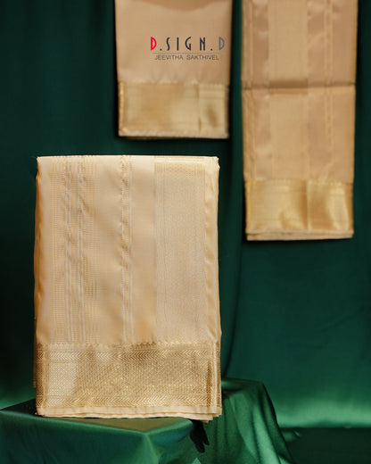 Vastra Gold Pin Stripes Fine silk dhoti Set - Bridal