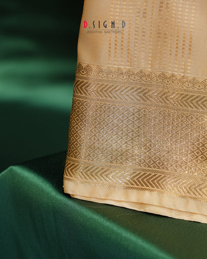 Vastra Gold Pin Stripes Fine silk dhoti Set - Bridal