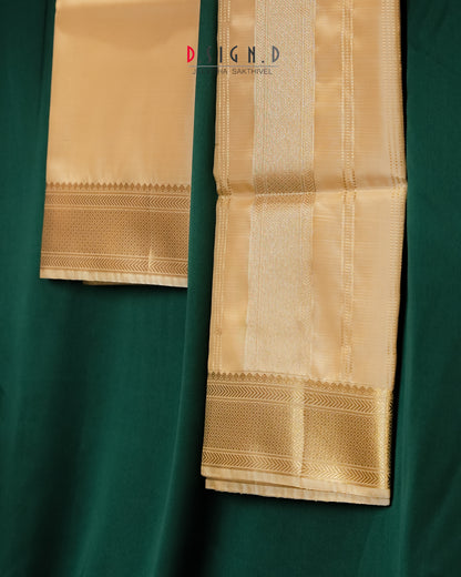 Vastra Gold Pin Stripes Fine silk dhoti Set - Bridal
