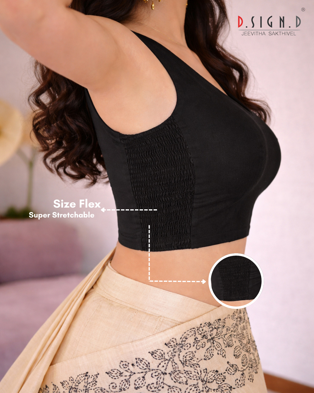 Sundari Sleeveless Size-Flex Blouse - Black