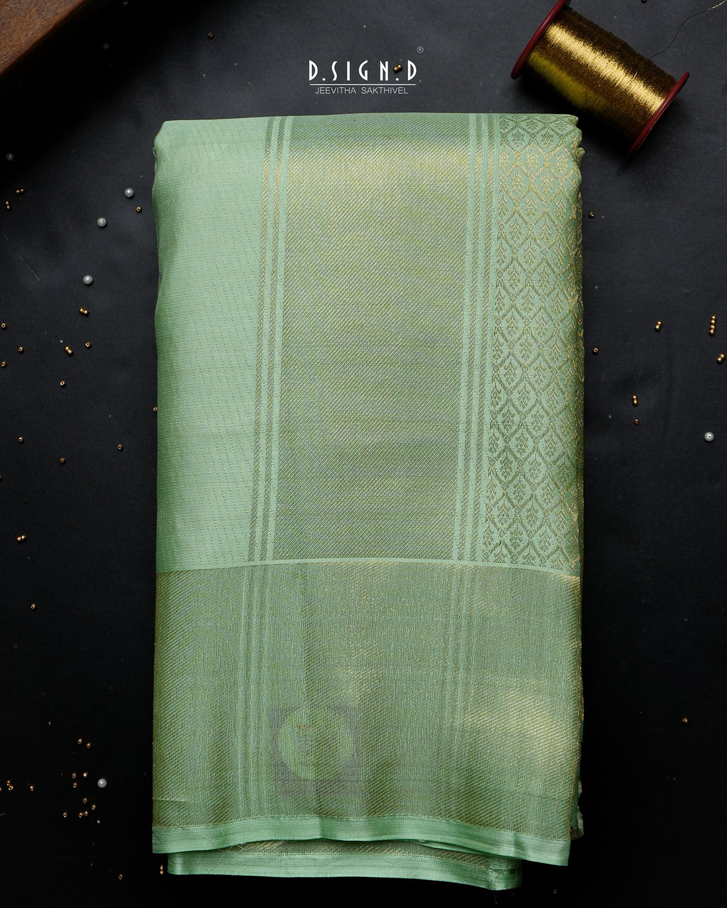 2G ZARI GOLD - PASTEL LUMINA PURE SILK DHOTI SET - 9x5 - PISTA GREEN