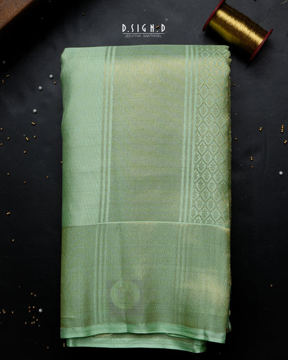 2G ZARI GOLD - PASTEL LUMINA PURE SILK DHOTI SET - 9x5 - PISTA GREEN