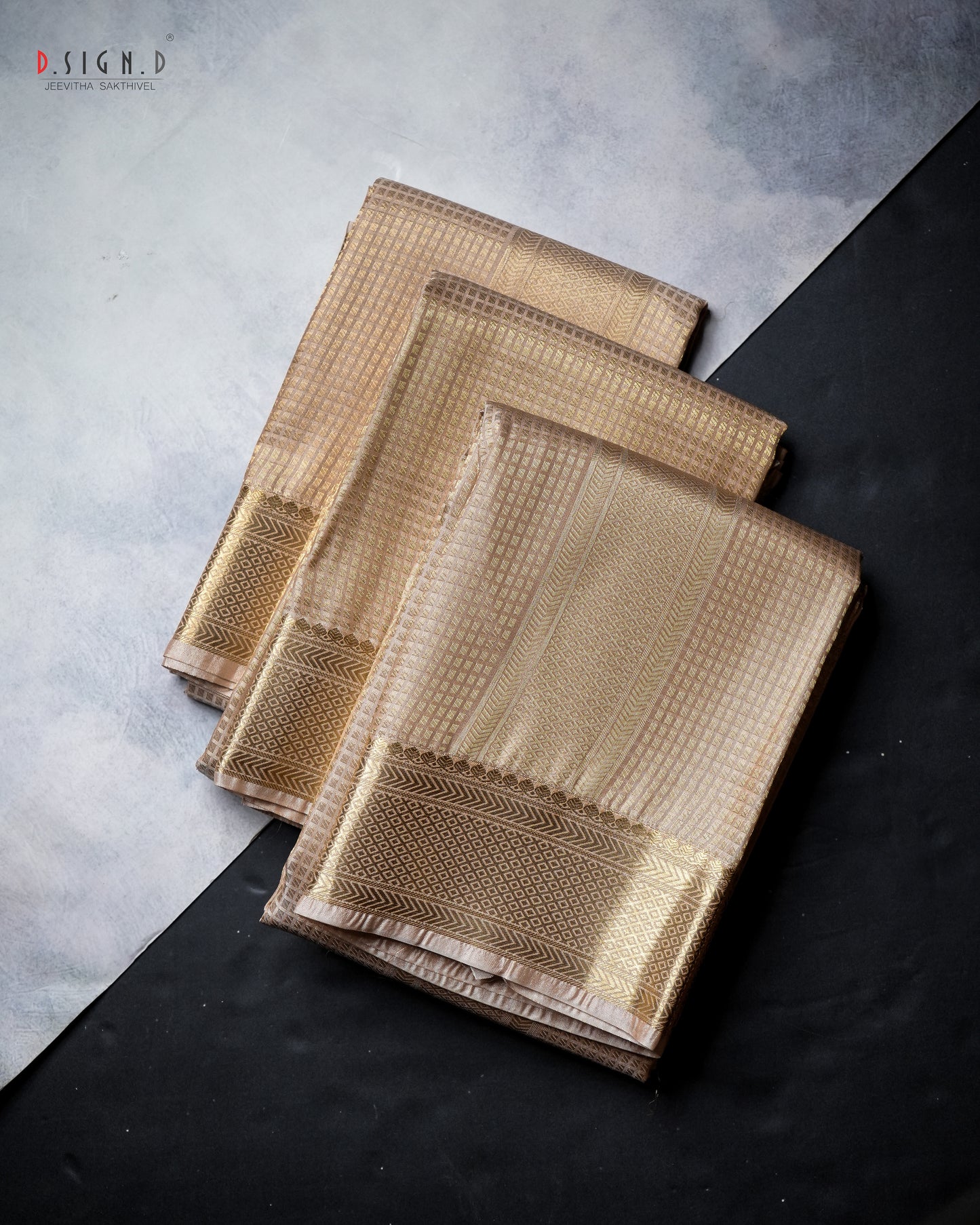 ZARI CHECK FINE SILK DHOTI SET - ROSE GOLD