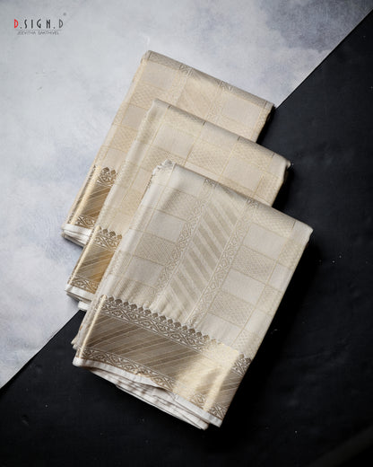 PARAMPARA WHITE TISSUE KATTAM FINE SILK DHOTI SET