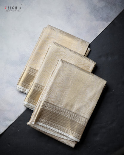 SWARNAM WAVES WHITE TISSUE FINE SILK DHOTI SET