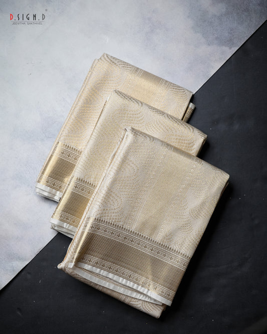 SWARNAM WAVES WHITE TISSUE FINE SILK DHOTI SET