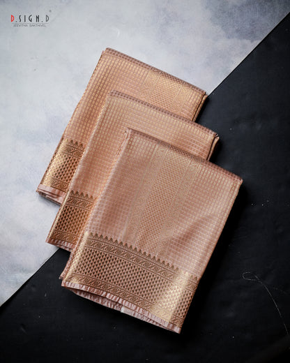 ZARI CHECK FINE SILK DHOTI SET - COPPER