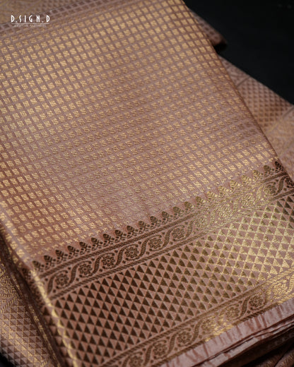ZARI CHECK FINE SILK DHOTI SET - COPPER