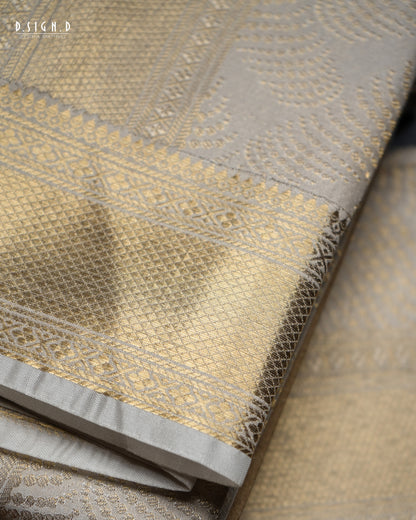 SWARNAM WAVES WHITE TISSUE FINE SILK DHOTI SET