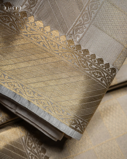 PARAMPARA WHITE TISSUE KATTAM FINE SILK DHOTI SET