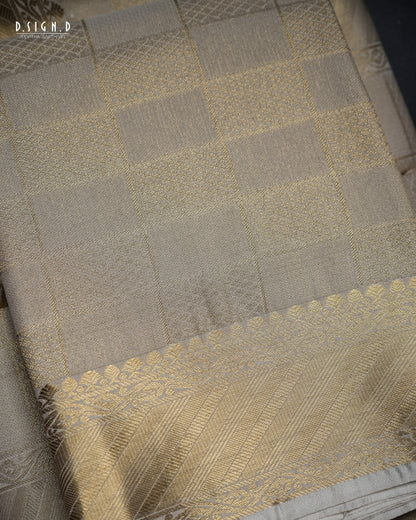 PARAMPARA WHITE TISSUE KATTAM FINE SILK DHOTI SET