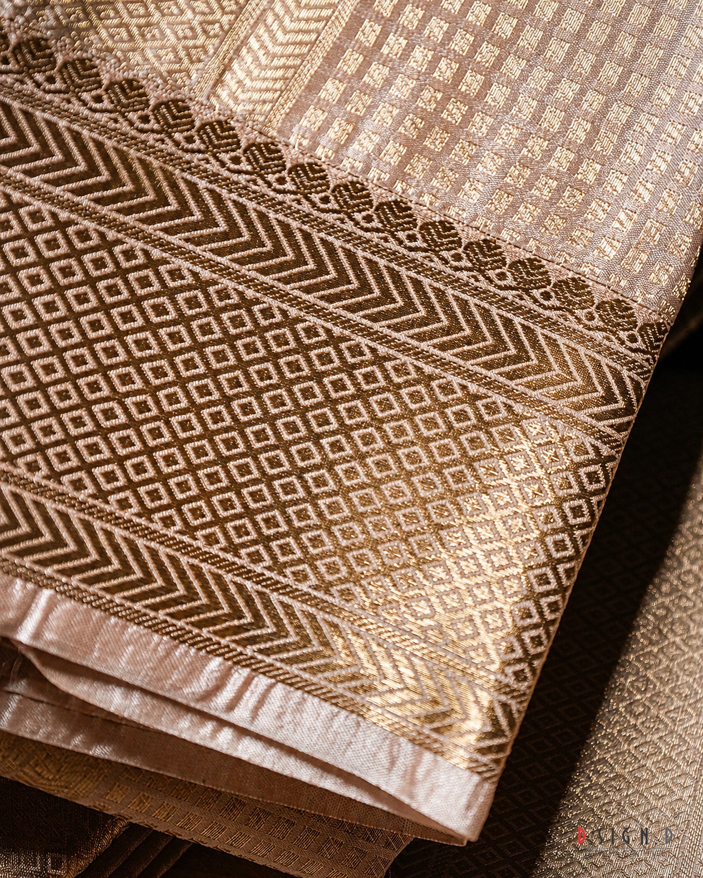 ZARI CHECK FINE SILK DHOTI SET - ROSE GOLD