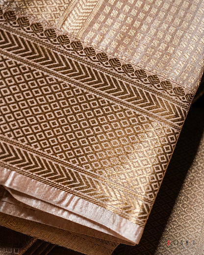 ZARI CHECK FINE SILK DHOTI SET - ROSE GOLD