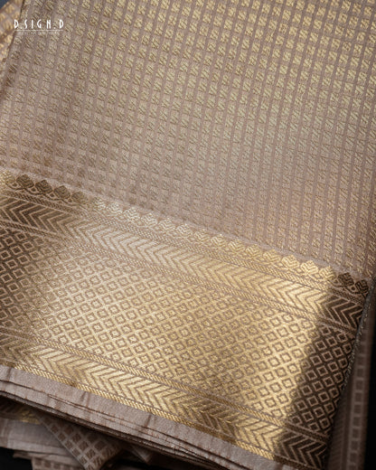 ZARI CHECK FINE SILK DHOTI SET - ROSE GOLD