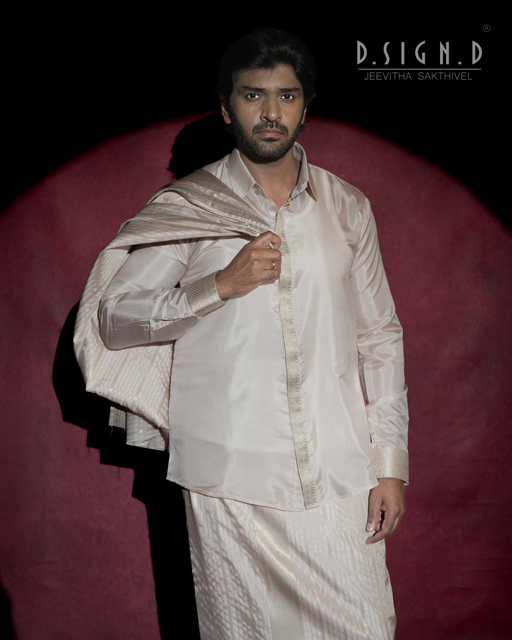 Beige Fine silk dhoti Set - Bridal