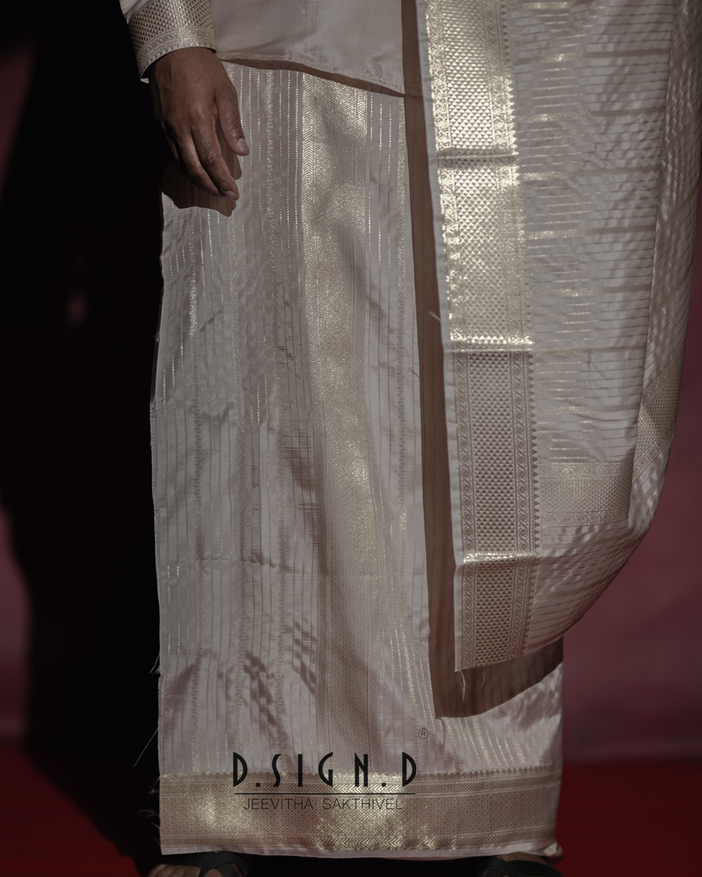 Beige Fine silk dhoti Set - Bridal
