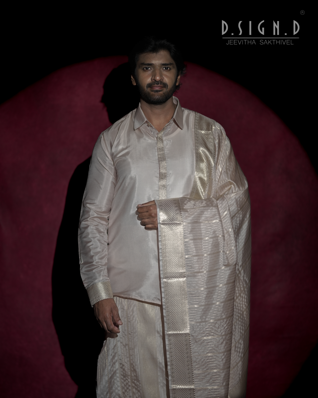 Beige Fine silk dhoti Set - Bridal