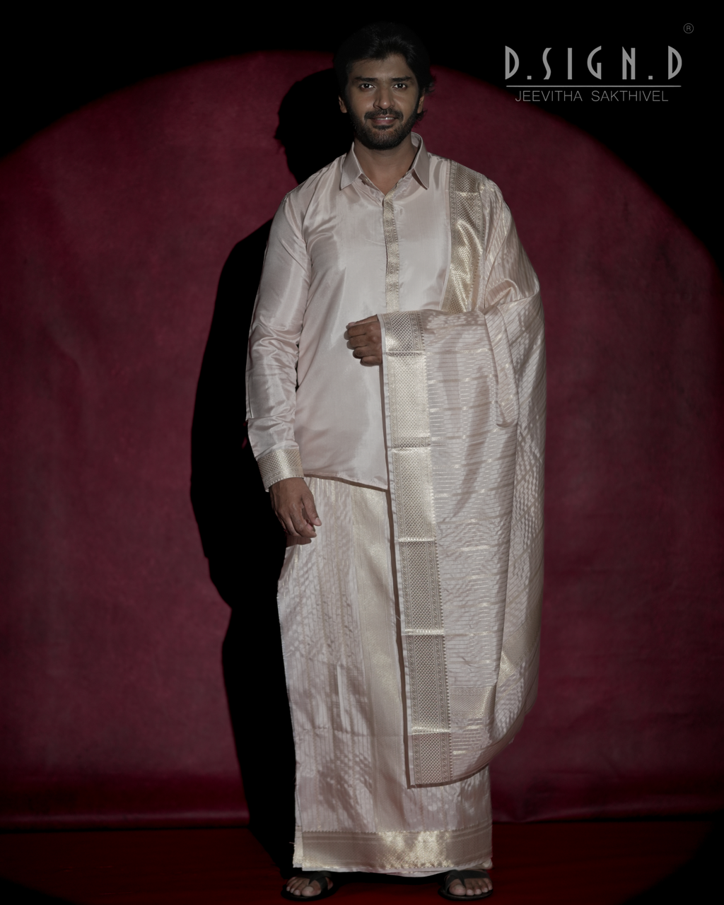 Beige Fine silk dhoti Set - Bridal
