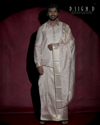 Beige Fine silk dhoti Set - Bridal