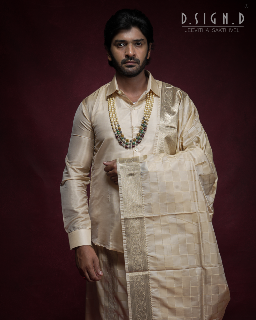 GOLD PATTU KATTAM FINE SILK TISSUE DHOTI SET (Bridal)