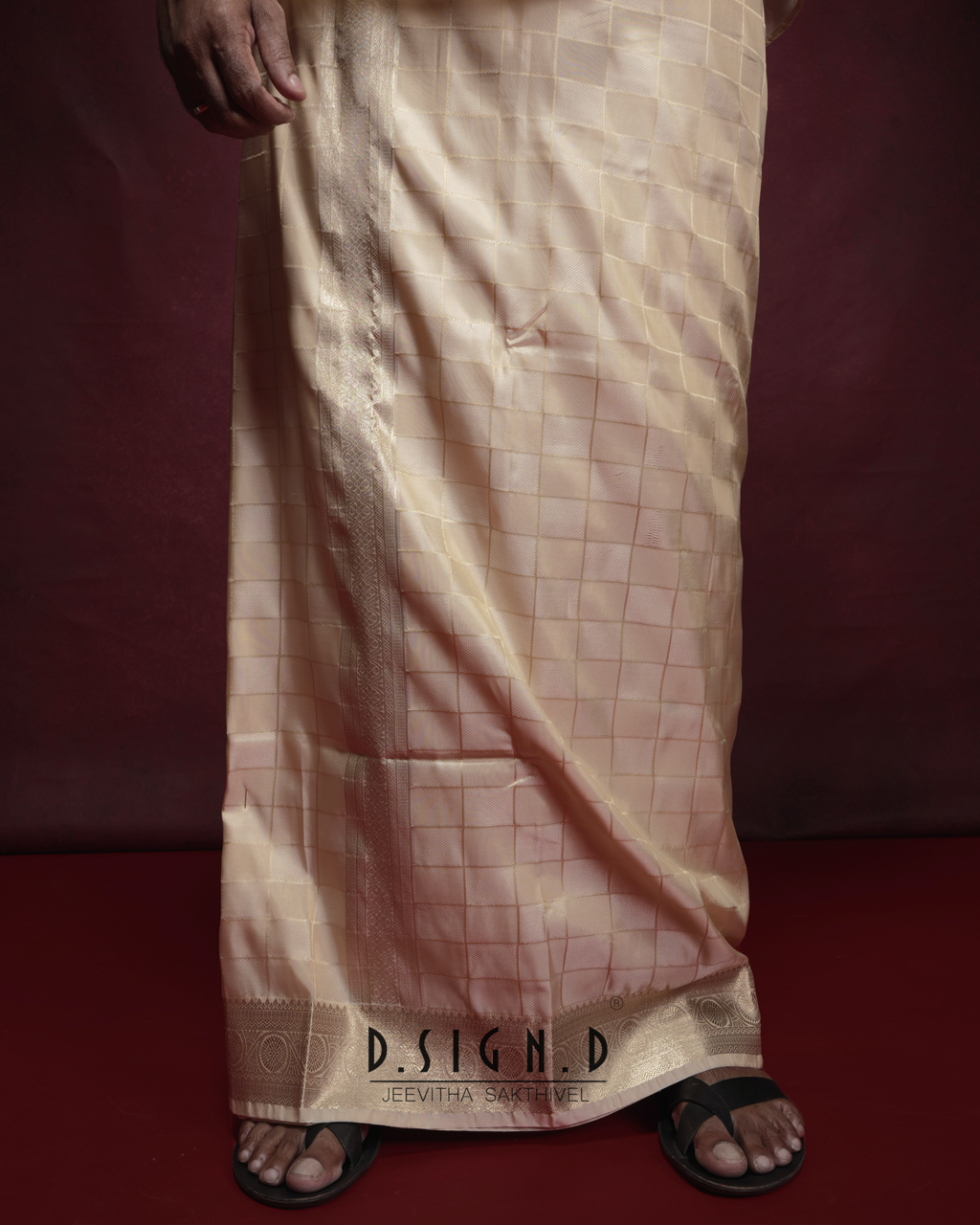 GOLD PATTU KATTAM FINE SILK TISSUE DHOTI SET (Bridal)