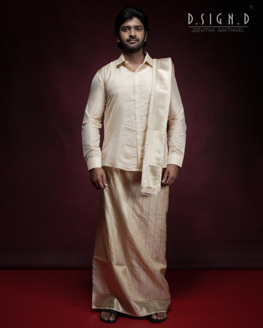 Gold Fine silk dhoti Set - Bridal