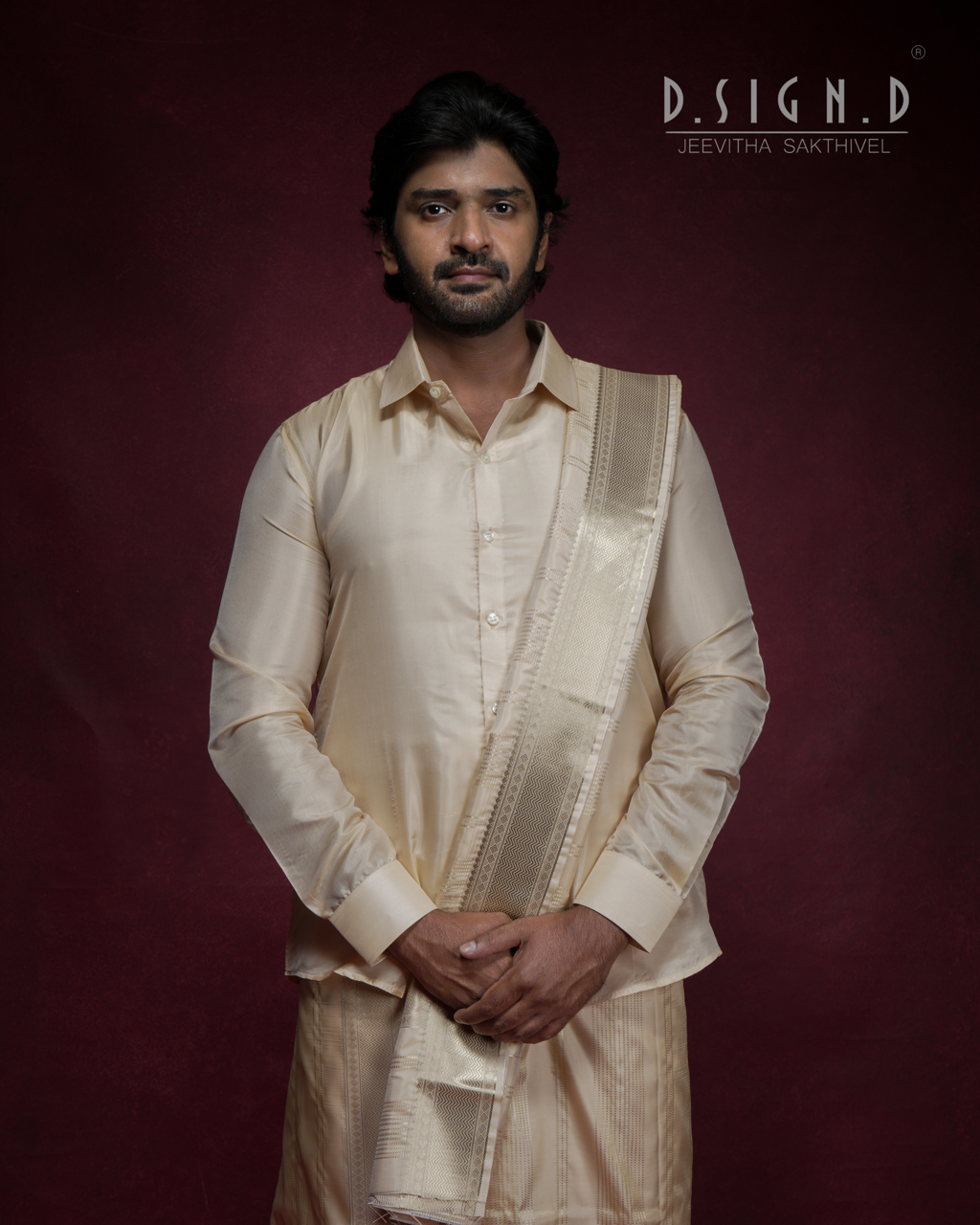 Vastra Gold Pin Stripes Fine silk dhoti Set - Bridal