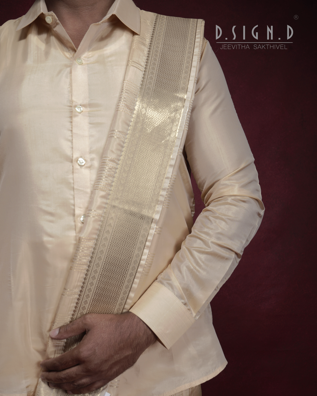 Vastra Gold Pin Stripes Fine silk dhoti Set - Bridal