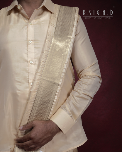 Vastra Gold Pin Stripes Fine silk dhoti Set - Bridal