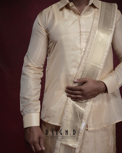 Vastra Gold Pin Stripes Fine silk dhoti Set - Bridal