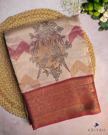 Parrot Chanderi Silk Saree - Peach