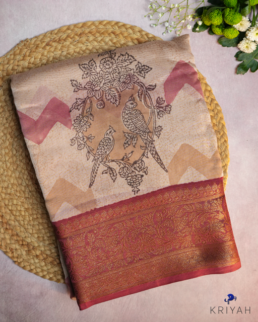 Parrot Chanderi Silk Saree - Peach