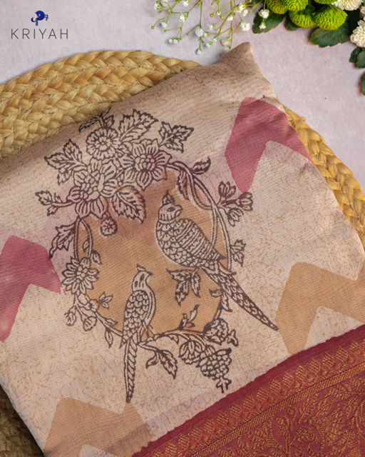 Parrot Chanderi Silk Saree - Peach