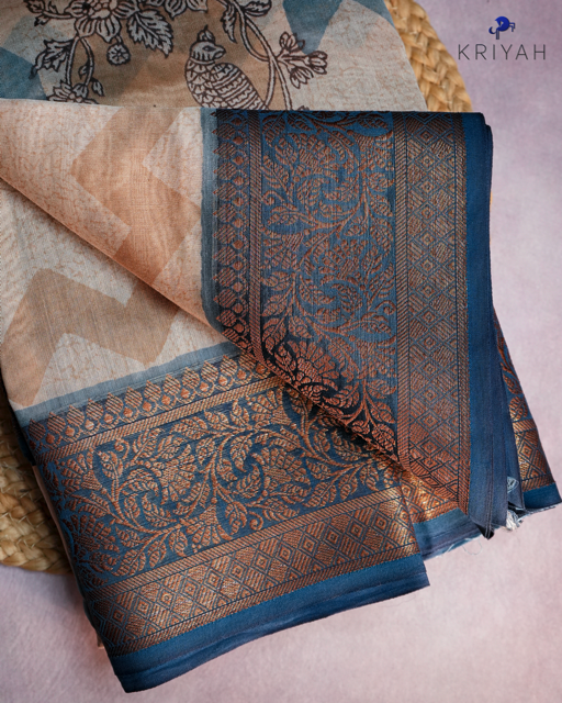 Parrot Chanderi Silk Saree - Blue
