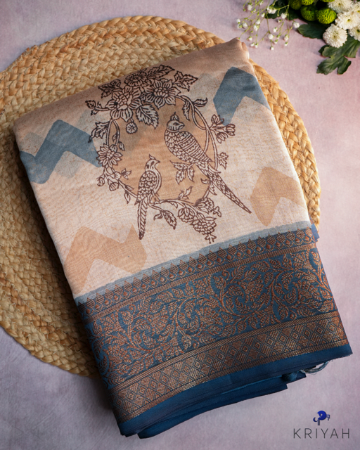 Parrot Chanderi Silk Saree - Blue