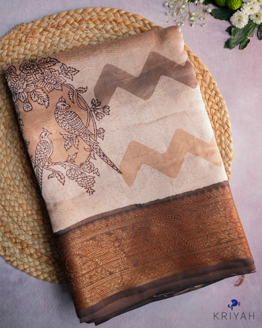 Parrot Chanderi Silk Saree - Brown