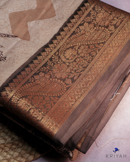 Parrot Chanderi Silk Saree - Brown